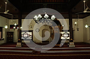 Interior of Masjid Kampung Hulu in Malacca, Malaysia